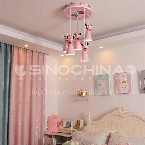 Cartoon chandelier Mickey girl modern minimalist princess room warm eye protection bedroom chandelier-DDBE-P-1702-5-pink